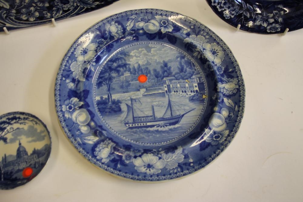 AMERICAN INTEREST BLUE AND WHITE PRINTED EARTHENWARE- An "Upper Ferry Bridge Over the River Image