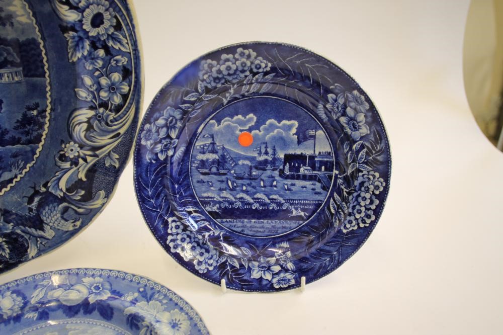 AMERICAN INTEREST BLUE AND WHITE PRINTED EARTHENWARE- An "Upper Ferry Bridge Over the River Image