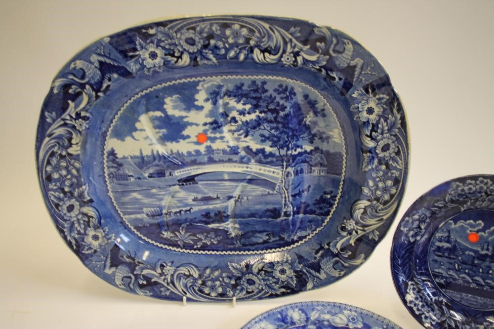 AMERICAN INTEREST BLUE AND WHITE PRINTED EARTHENWARE- An "Upper Ferry Bridge Over the River Image