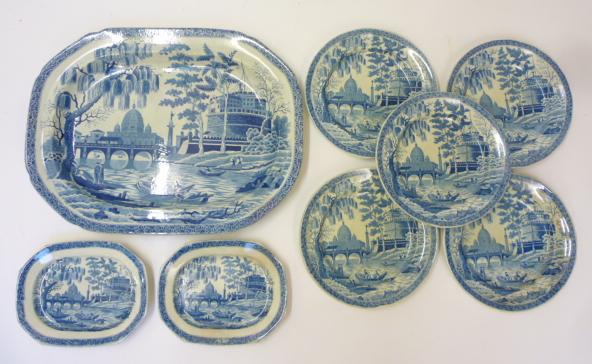 A "TIBER" BLUE AND WHITE PRINTED EARTHENWARE MEAT PLATE of canted oblong form Image