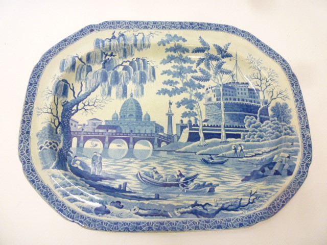 A "TIBER" BLUE AND WHITE PRINTED EARTHENWARE MEAT PLATE of canted oblong form Image