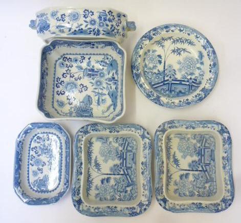 "BAMBOO AND PEONY" BLUE AND WHITE PRINTED EARTHENWARE Image