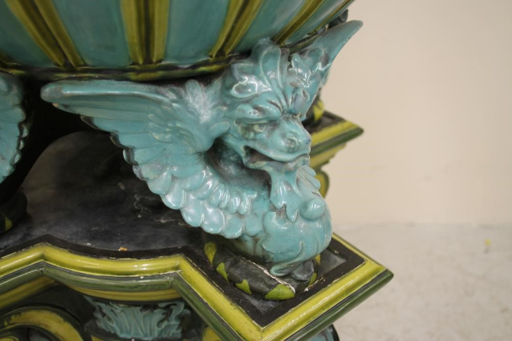 A MASSIVE ENGLISH MAJOLICA JARDINIERE ON STAND Image