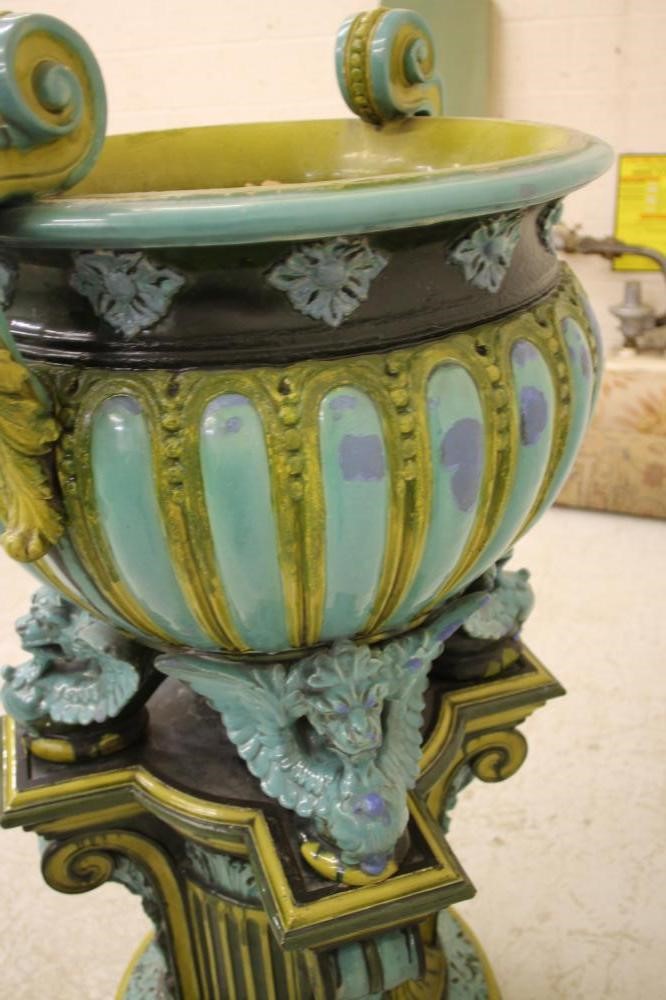 A MASSIVE ENGLISH MAJOLICA JARDINIERE ON STAND Image