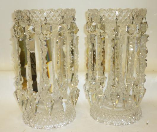 A PAIR OF VICTORIAN DIAMOND CUT GLASS LUSTRES Image