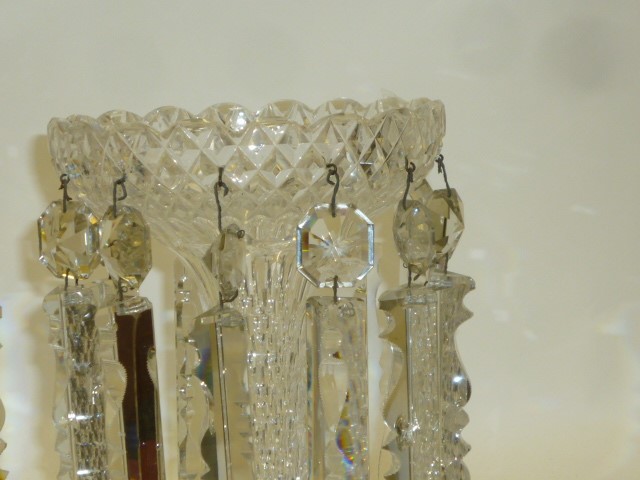 A PAIR OF VICTORIAN DIAMOND CUT GLASS LUSTRES Image