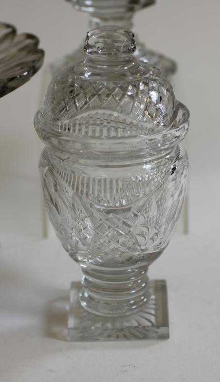 A GEORGIAN GLASS PINEAPPLE STAND with panel cut everted rim on octagonal hollow stem and swept foot Image