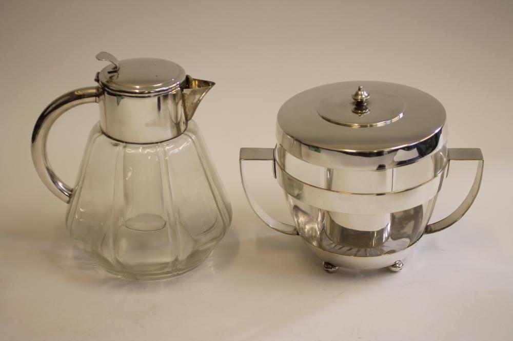 AN ART DECO SILVER PLATED ICE JUG AND BUCKET Image