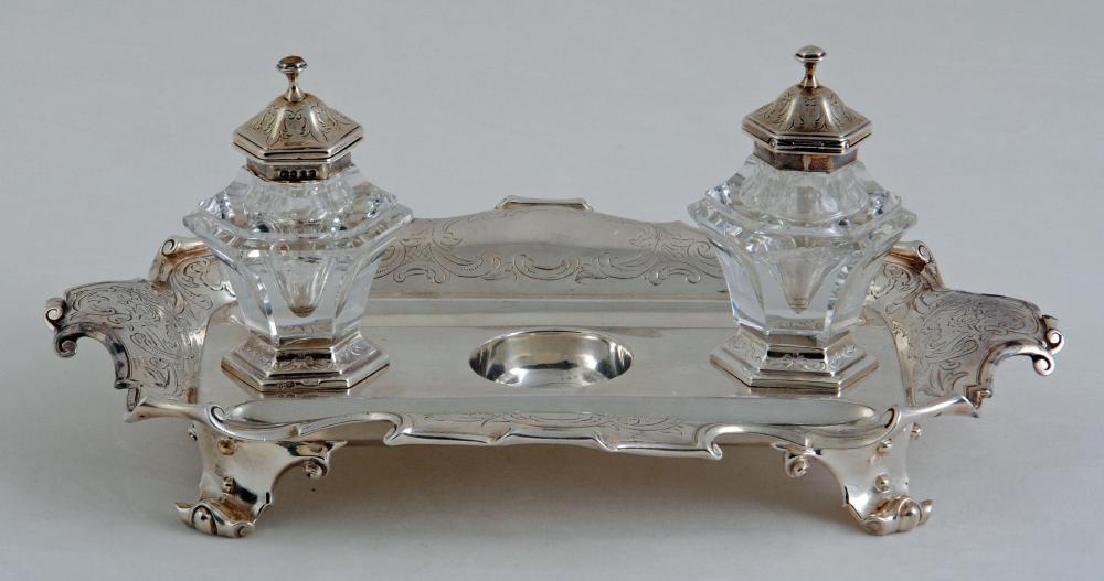 A VICTORIAN SILVER DESK STANDISH Image