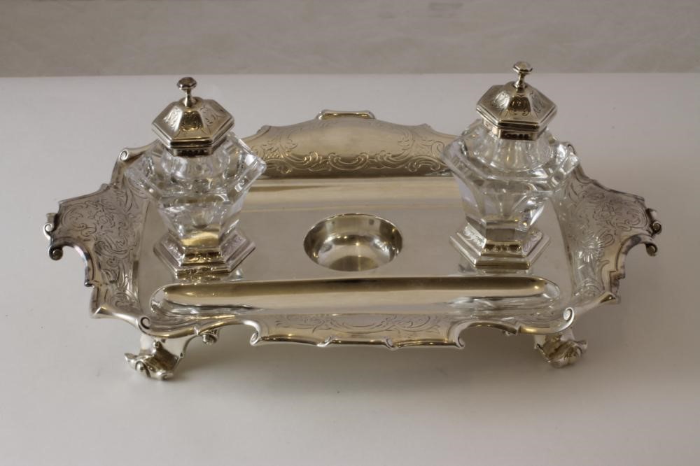 A VICTORIAN SILVER DESK STANDISH Image