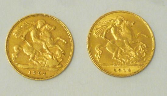 TWO GOLD HALF SOVEREIGNS Image