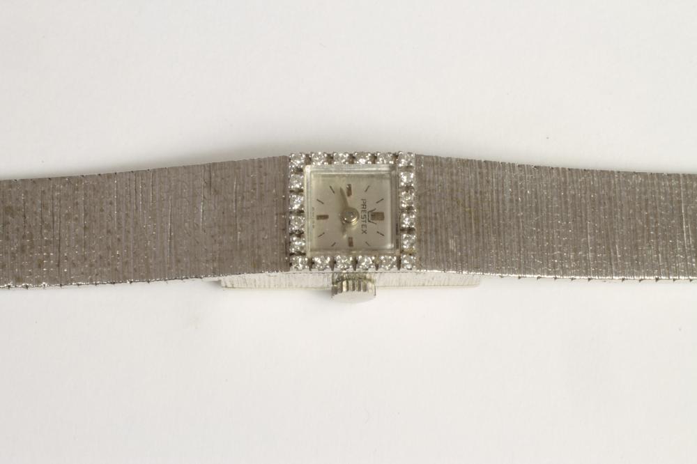 A LADY'S 18CT WHITE GOLD "PRESTEX" WRISTWATCH Image