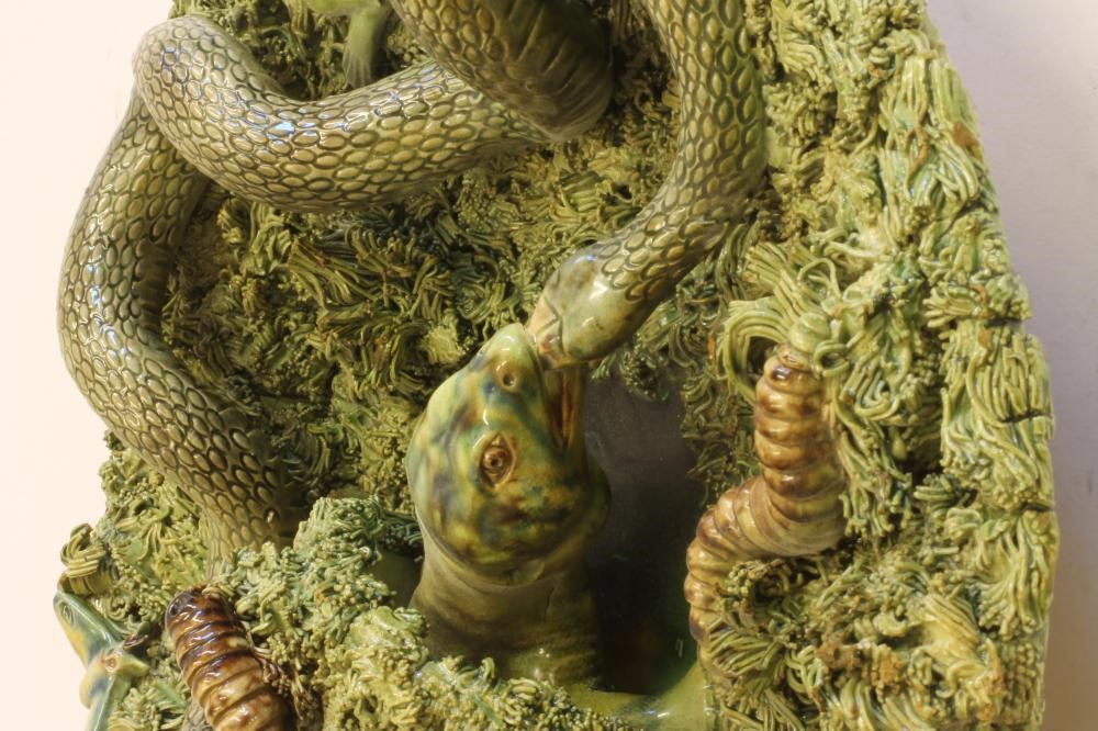 A PAIR OF JOSE A. CUNHA CALDAS DA RAINHA PALISSY STYLE MAJOLICA PLAQUES Image