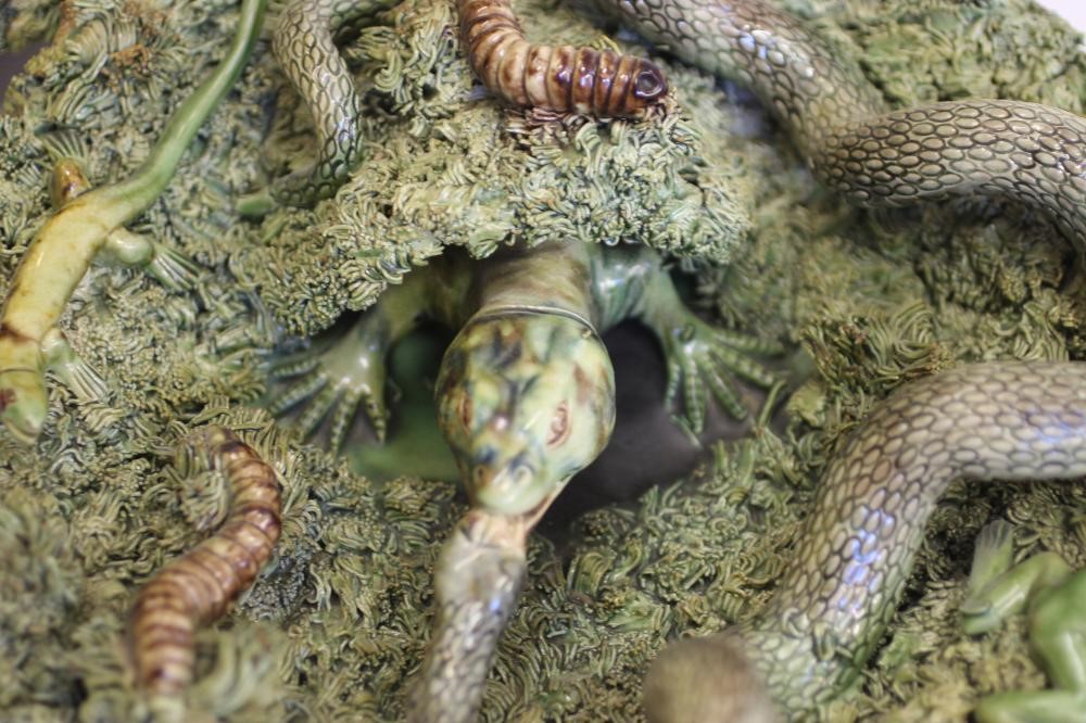 A PAIR OF JOSE A. CUNHA CALDAS DA RAINHA PALISSY STYLE MAJOLICA PLAQUES Image