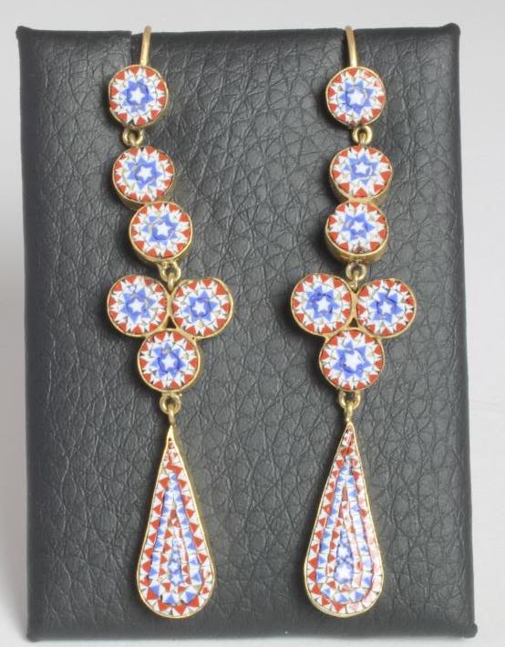 A PAIR OF LATE VICTORIAN MICRO MOSAIC EAR BOBS Image