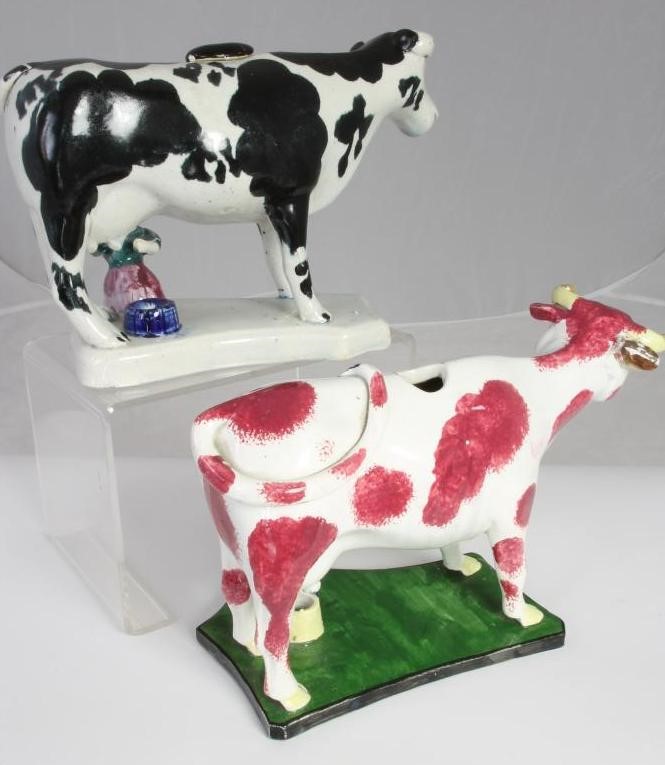 TWO POTTERY COW CREAMERS Image