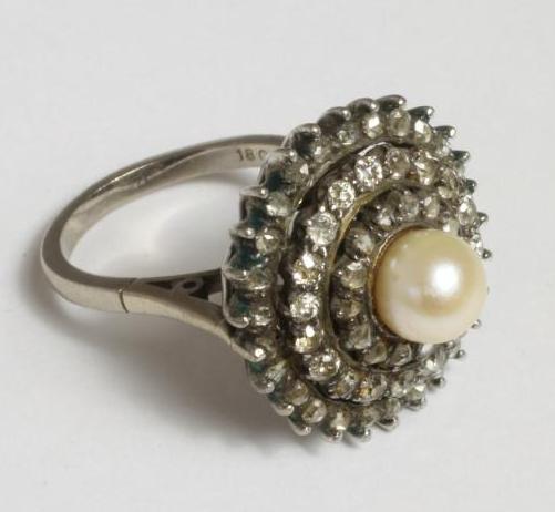A PEARL AND DIAMOND CLUSTER COCKTAIL RING Image