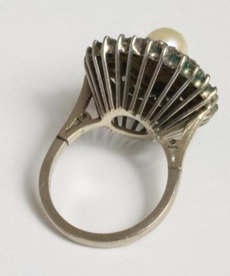 A PEARL AND DIAMOND CLUSTER COCKTAIL RING Image