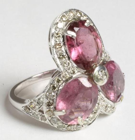 A PINK TOURMALINE AND DIAMOND COCKTAIL RING Image