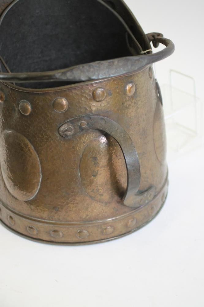 AN ARTS AND CRAFTS COPPER COAL BUCKET with wrought iron handles Image