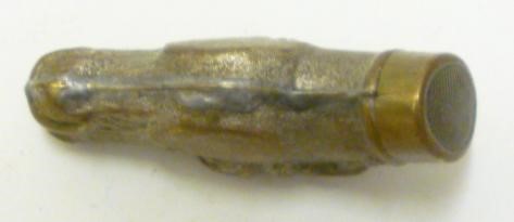 A VICTORIAN BRASS NOVELTY VESTA stamped as a horse's head with hinged cover/strike Image