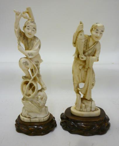 TWO JAPANESE ONE PIECE IVORY FIGURES Image