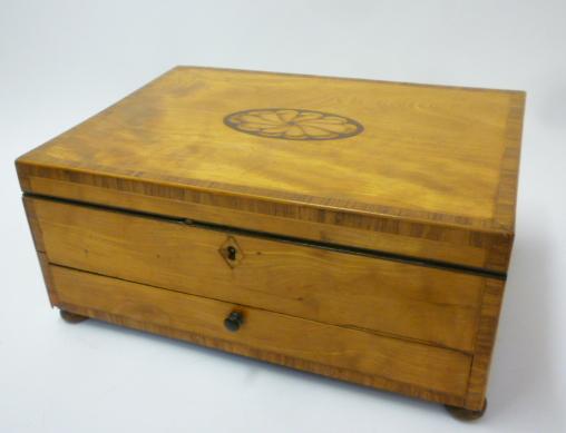 A VICTORIAN SATINWOOD STATIONERY BOX of oblong form Image