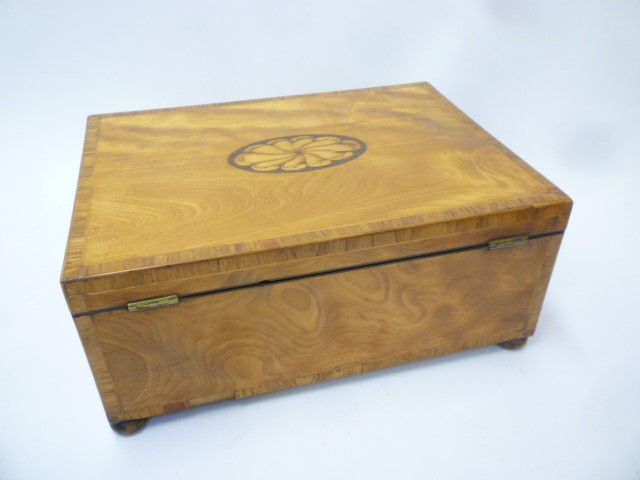 A VICTORIAN SATINWOOD STATIONERY BOX of oblong form Image