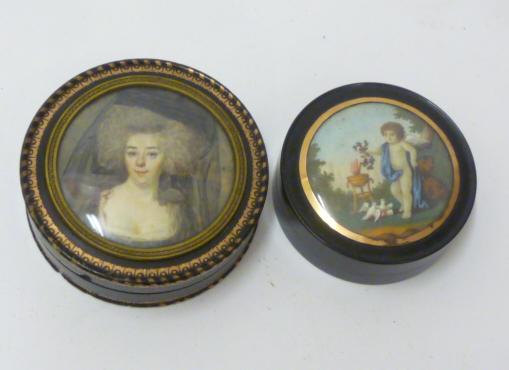 TWO GEORGIAN TORTOISESHELL BOXES AND COVERS Image