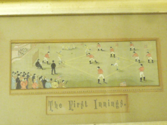 "THE FIRST INNINGS" - a Stevengraph woven in coloured silk with baseball players Image