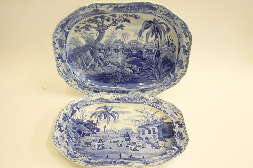 SPODE INDIAN SPORTING SERIES BLUE AND WHITE PRINTED EARTHENWARE-A "Shooting a Leopard" meat plate of Image