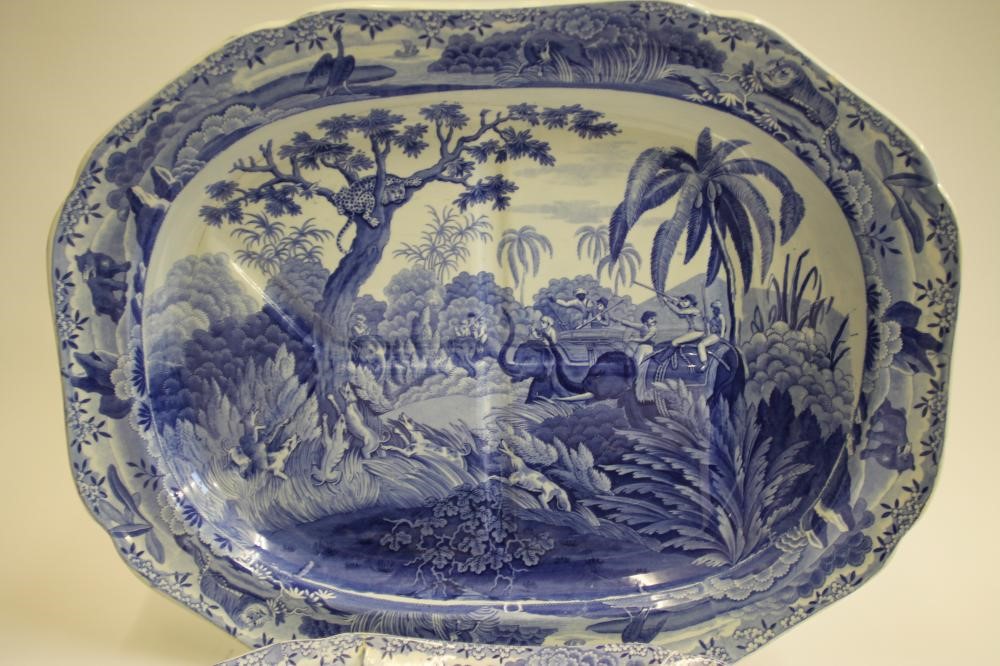 SPODE INDIAN SPORTING SERIES BLUE AND WHITE PRINTED EARTHENWARE-A "Shooting a Leopard" meat plate of Image