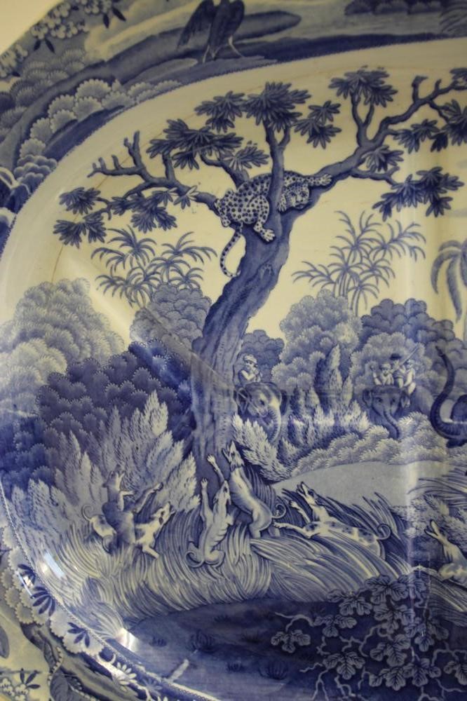 SPODE INDIAN SPORTING SERIES BLUE AND WHITE PRINTED EARTHENWARE-A "Shooting a Leopard" meat plate of Image