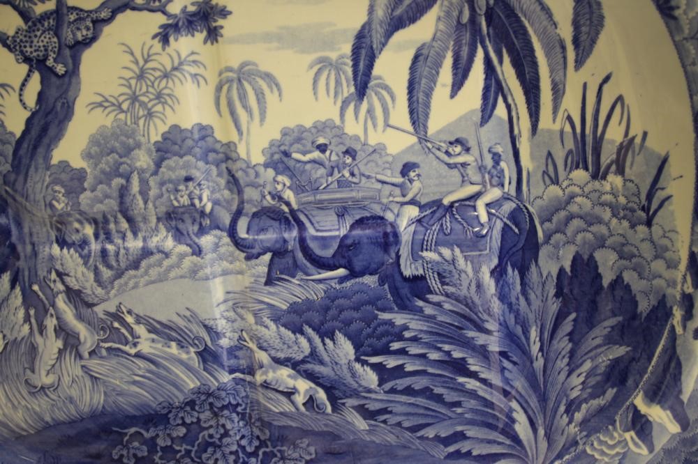 SPODE INDIAN SPORTING SERIES BLUE AND WHITE PRINTED EARTHENWARE-A "Shooting a Leopard" meat plate of Image