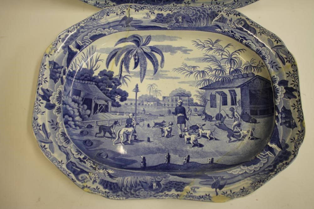 SPODE INDIAN SPORTING SERIES BLUE AND WHITE PRINTED EARTHENWARE-A "Shooting a Leopard" meat plate of Image