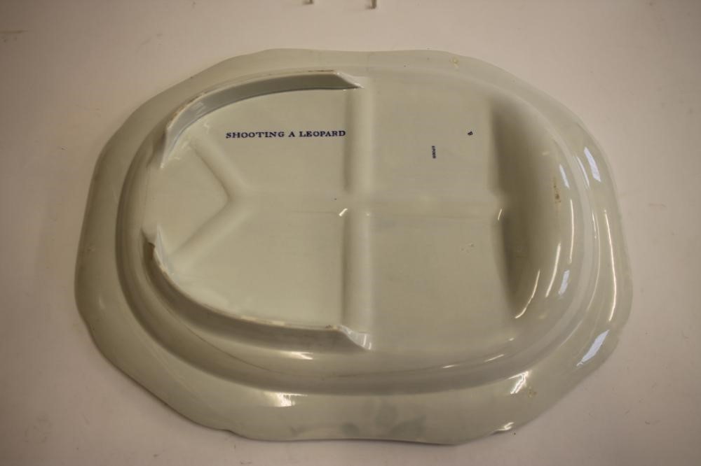 SPODE INDIAN SPORTING SERIES BLUE AND WHITE PRINTED EARTHENWARE-A "Shooting a Leopard" meat plate of Image