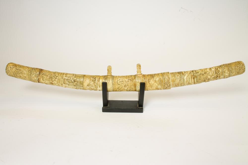 A JAPANESE CARVED MARINE IVORY MOUNTED WAKIZASHI Image