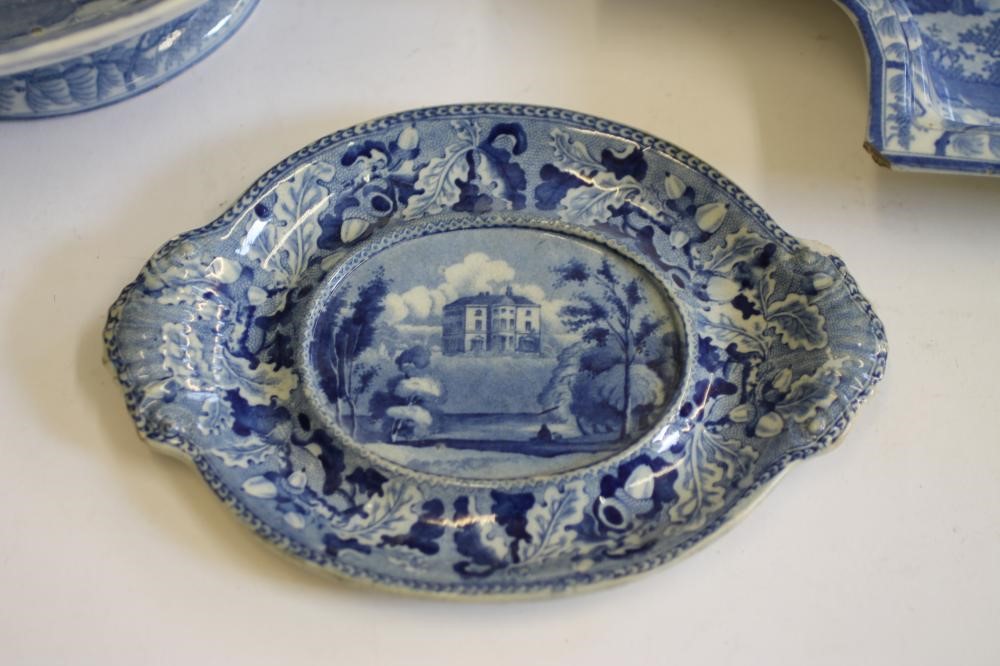 NORFOLK & SUFFOLK INTEREST BLUE AND WHITE PRINTED EARTHENWARE - A Davenport "Oxburgh Hall" oval Image
