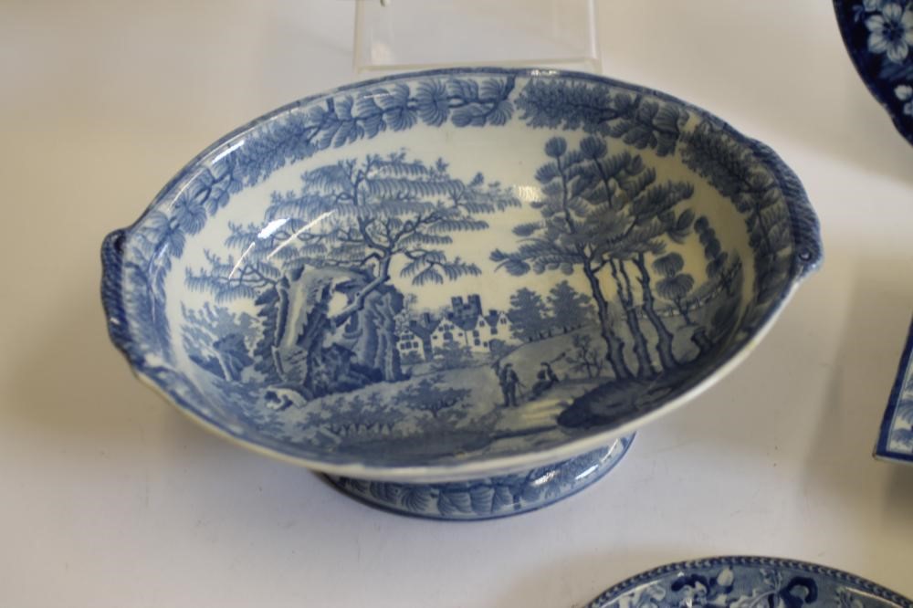 NORFOLK & SUFFOLK INTEREST BLUE AND WHITE PRINTED EARTHENWARE - A Davenport "Oxburgh Hall" oval Image
