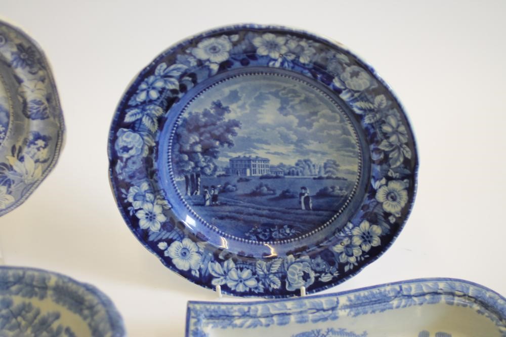 NORFOLK & SUFFOLK INTEREST BLUE AND WHITE PRINTED EARTHENWARE - A Davenport "Oxburgh Hall" oval Image