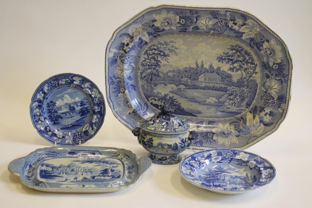 WARWICKSHIRE INTEREST BLUE AND WHITE PRINTED EARTHENWARE- A "Leomington Baths" (sic) meat plate Image