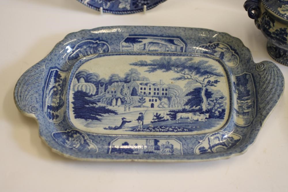 WARWICKSHIRE INTEREST BLUE AND WHITE PRINTED EARTHENWARE- A "Leomington Baths" (sic) meat plate Image