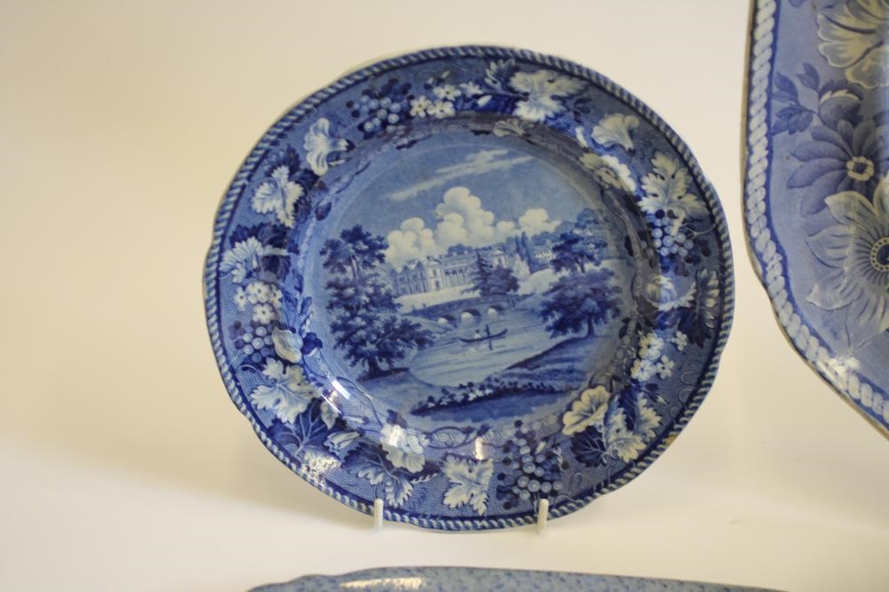WARWICKSHIRE INTEREST BLUE AND WHITE PRINTED EARTHENWARE- A "Leomington Baths" (sic) meat plate Image