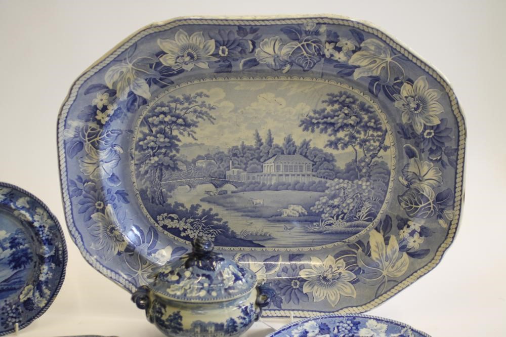 WARWICKSHIRE INTEREST BLUE AND WHITE PRINTED EARTHENWARE- A "Leomington Baths" (sic) meat plate Image