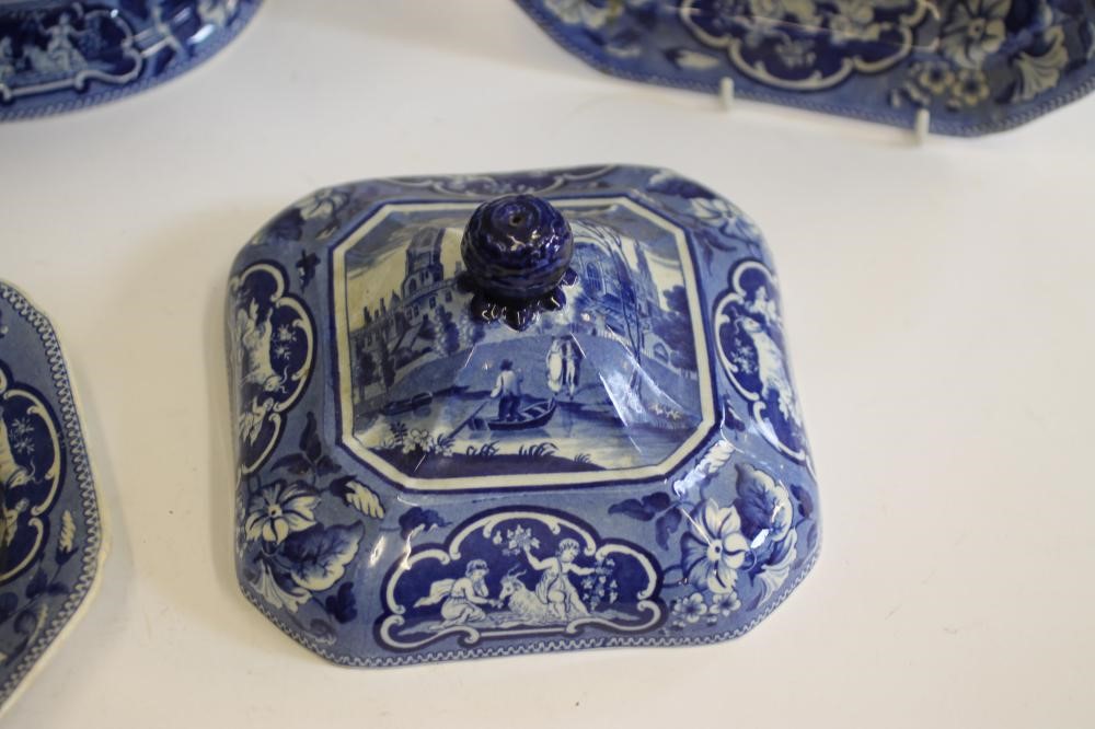 OXBRIDGE INTEREST BLUE AND WHITE PRINTED EARTHENWARE- A J. & W. Ridgway "Caius College Image