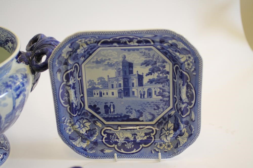 OXBRIDGE INTEREST BLUE AND WHITE PRINTED EARTHENWARE- A J. & W. Ridgway "Caius College Image