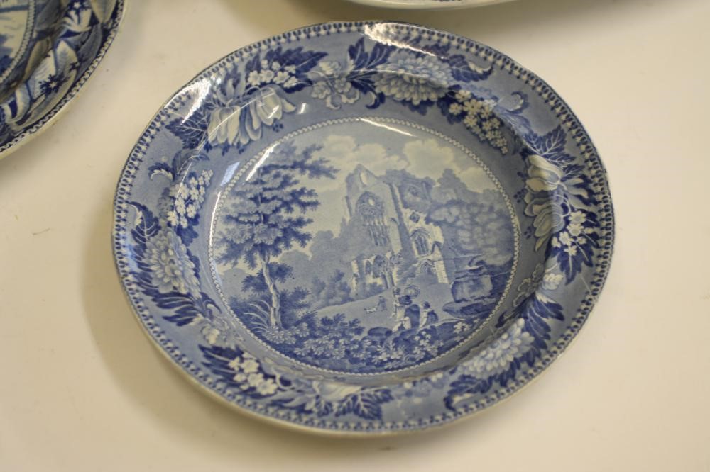 WALES & NORTH WEST ENGLAND BLUE AND WHITE PRINTED EARTHENWARE- A Ralph Hall "Valle Crucis Abbey" two Image