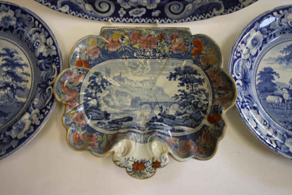 YORKSHIRE INTEREST BLUE AND WHITE PRINTED EARTHENWARE - A Riley "Bretton Hall" pattern meat plate of Image