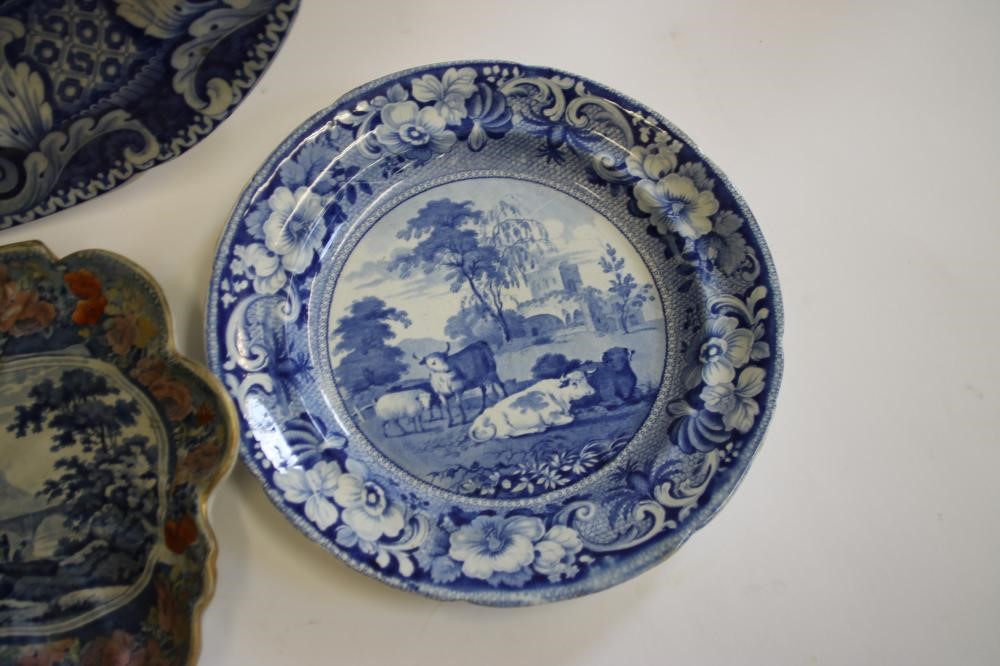 YORKSHIRE INTEREST BLUE AND WHITE PRINTED EARTHENWARE - A Riley "Bretton Hall" pattern meat plate of Image