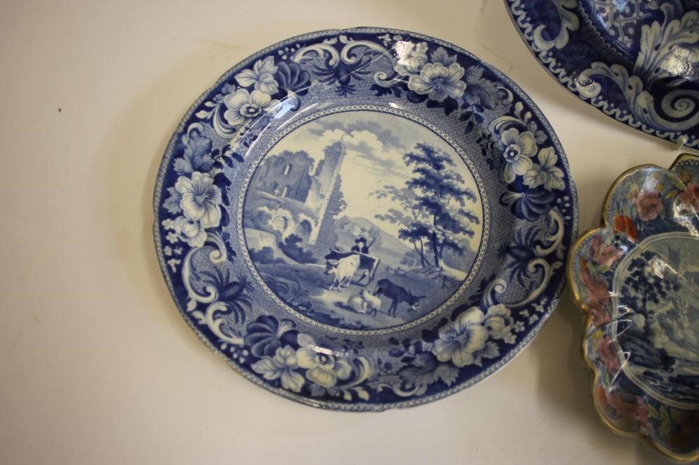 YORKSHIRE INTEREST BLUE AND WHITE PRINTED EARTHENWARE - A Riley "Bretton Hall" pattern meat plate of Image
